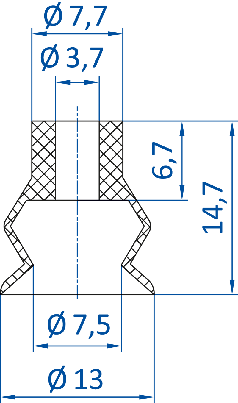 Размеры сильфонной вакуумной присоски FIPA серии SBV1 23.013.097